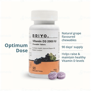 Briyo Vitamin D3 2000 Iu Natural Grape Flavour Chewable Tablet 90
