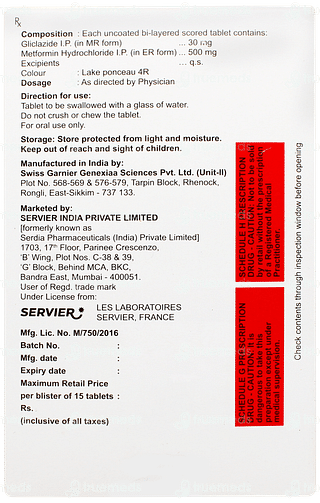 Diamicron Xr Mex 30/500 Tablet 15