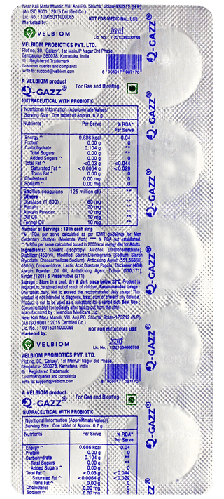 Velbiom Q Gazz Probiotic Tablet 10