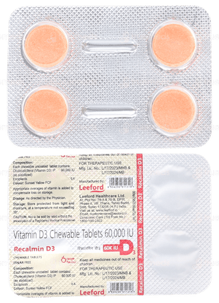 Recalmin D3 60K Iu Orange Flavour Sugar Free Chewable Tablet 4