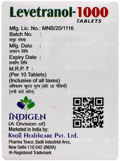 Levetranol 1000 Tablet 10 Levetranol 1000 Tablet 10