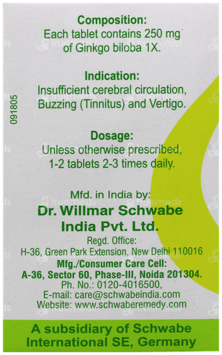 Dr Willmar Schwabe Ginkgo Biloba 1x Mt Tablet 20gm