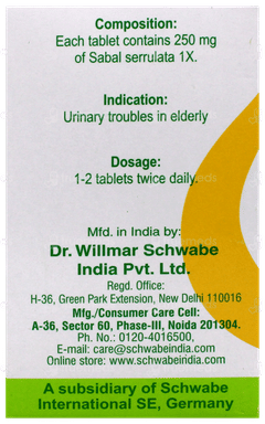 Dr Willmar Schwabe Sabal Serrulata 1x Mt Tablet 20gm Dr Willmar Schwabe Sabal Serrulata 1x Mt Tablet 20gm