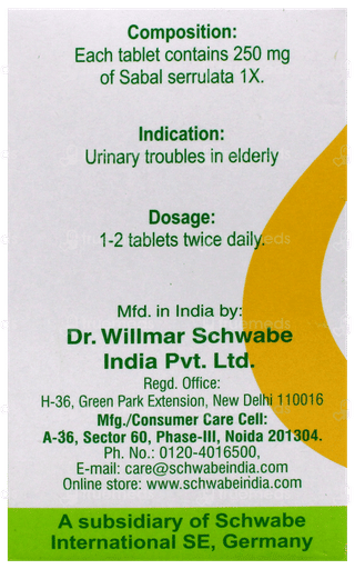 Dr Willmar Schwabe Sabal Serrulata 1x Mt Tablet 20gm