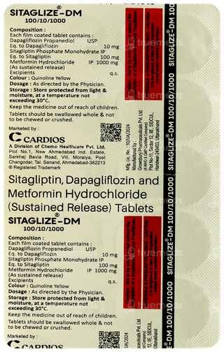 Sitaglize Dm 100/10/1000 Tablet 10