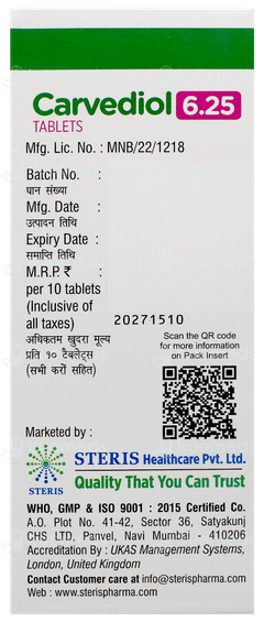 Carvediol 6.25 Tablet 10 Carvediol 6.25 Tablet 10