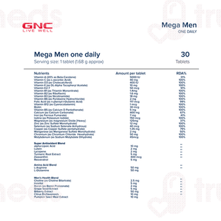 Gnc Mega Men One Daily Tablet 30