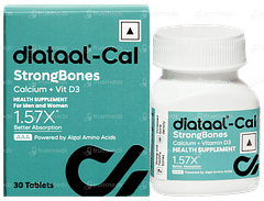 Diataal Cal Strongbones Calcium With Vit D3 Active Absorbable Calcium Strong Bones 30 Tablets Bottle