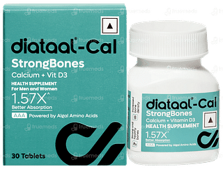 Diataal Cal Strongbones Calcium With Vit D3 Active Absorbable Calcium Strong Bones 30 Tablets Bottle