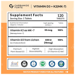 Carbamide Forte Vitamin D3+K2 2 In 1 Support Tablet 120