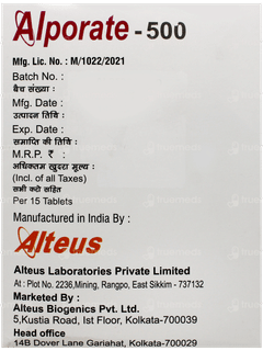 Alporate 500 Tablet Cr 15 Alporate 500 Tablet Cr 15