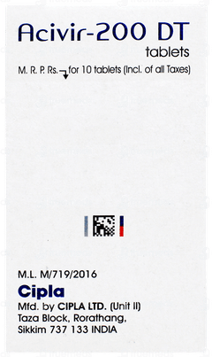 Acivir 200 Dt Tablet 10