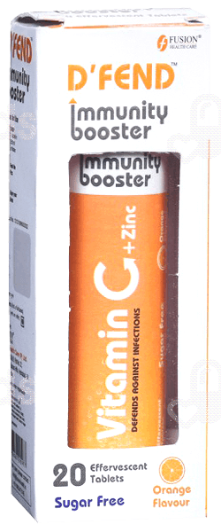 D Fend Immunity Booster Orange Flavour Sugar Free Effervescent Tablet 20