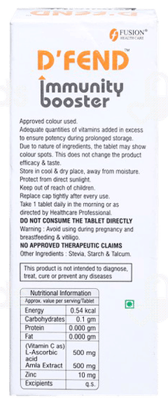 D Fend Immunity Booster Orange Flavour Sugar Free Effervescent Tablet 20