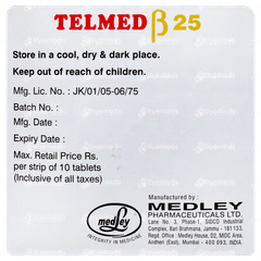 Telmed Beta 25 Tablet 10 Telmed Beta 25 Tablet 10