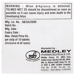 Telmed Mct 25 Tablet 10 Telmed Mct 25 Tablet 10