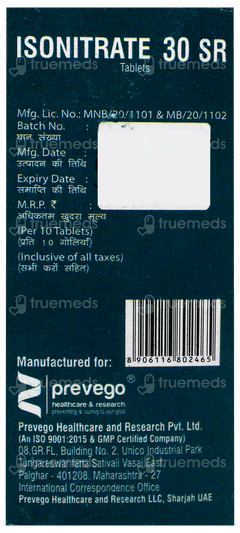 Isonitrate 30 Sr Tablet 10 Isonitrate 30 Sr Tablet 10