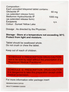 Glizid Mxr 60/1000 Tablet 15 Glizid Mxr 60/1000 Tablet 15