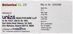 Betaniza Xl 25 Mg Tablet 10 Betaniza Xl 25 Mg Tablet 10