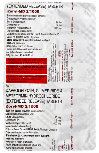 Zoryl Md 2/1000 Tablet 10