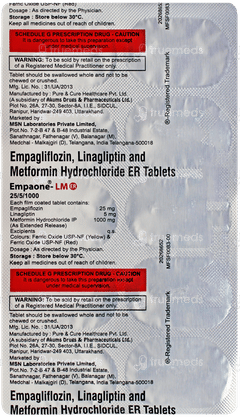 Empaone Lm Er 25/5/1000 Tablet 10 Empaone Lm Er 25/5/1000 Tablet 10