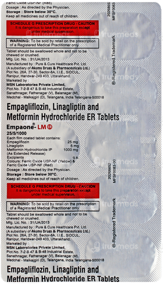 Empaone Lm Er 25/5/1000 Tablet 10