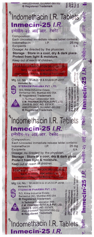 Inmecin R Tablet Inmecin 25 Ir Tablet 10 - Uses, Side Effects, Dosage, Price | Truemeds