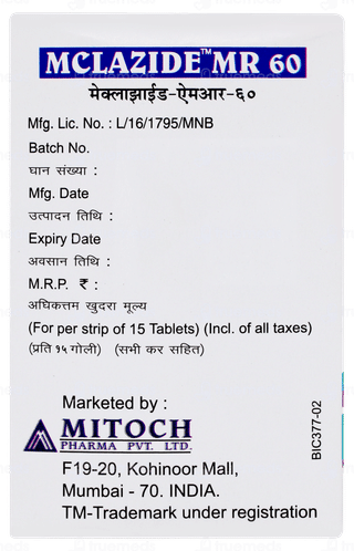 Mclazide Mr 60 Tablet 15
