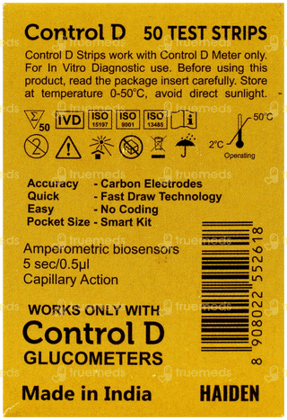 Control D Blood Glucose Test Strips 50