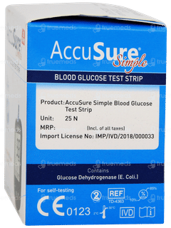 Accusure Simple Blood Glucose Test Strips 25