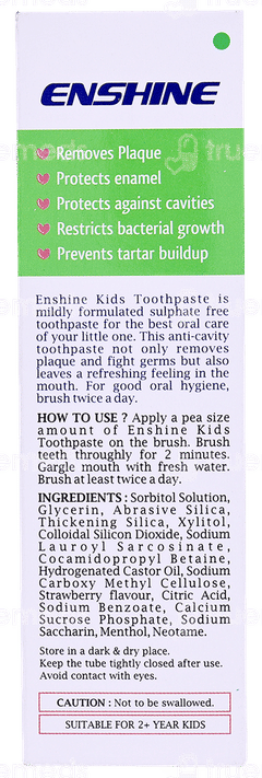 Enshine Kids Strawberry Flavour 2 Plus Years Toothpaste 80 Gm