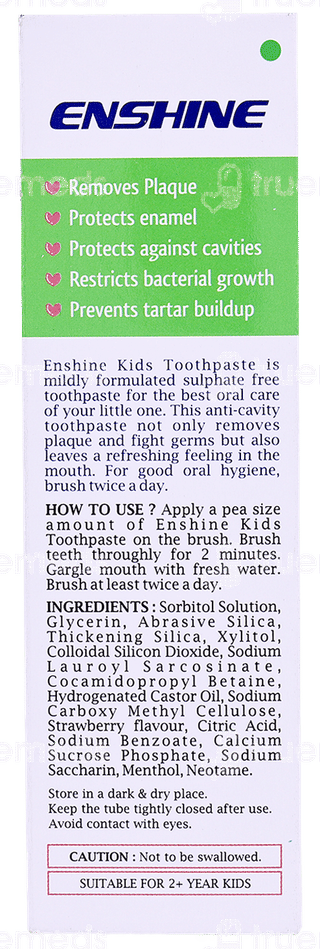Enshine Kids Strawberry Flavour 2 Plus Years Toothpaste 80 Gm