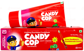 Candy Cop Bubblegum Flavour Foaming Fluoridated Toothpaste 70gm With Paediatric Toothbrush Free