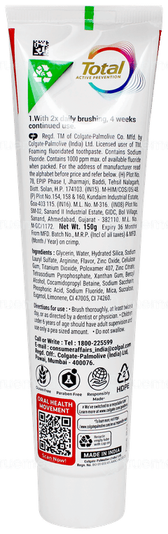 Colgate Total Active Prevention Charcoal Deep Clean Anticavity Toothpaste 150gm With Premium Toothbrush Free