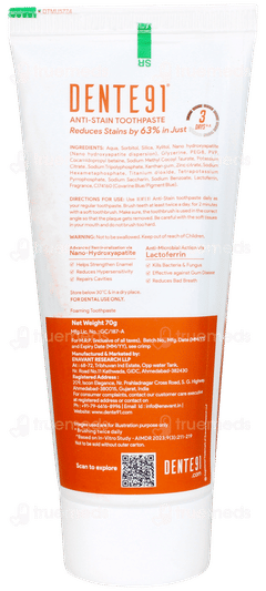 Dente 91 Anti Stain Cool Mint Toothpaste 70gm