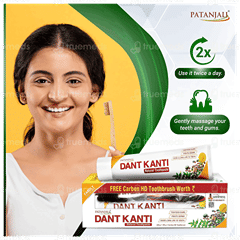 Patanjali Dant Kanti Natural Toothpaste 200Gm + 100Gm With Toothbrush Free