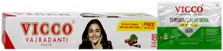 Vicco Vajradanti Toothpaste 100gm With Vicco Turmeric Aloe Vera Skin Cream 7gm Free
