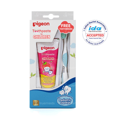 Pigeon Strawberry Flavour Toothpaste For Children 45Gm With Toothbrush Free Pigeon Strawberry Flavour Toothpaste For Children 45Gm With Toothbrush Free