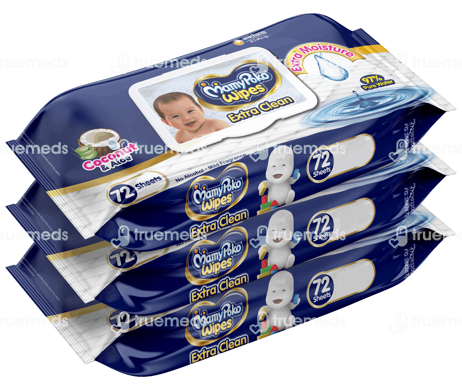 Mamypoko Extra Clean Coconut Aloe Wipes 72 Pack Of