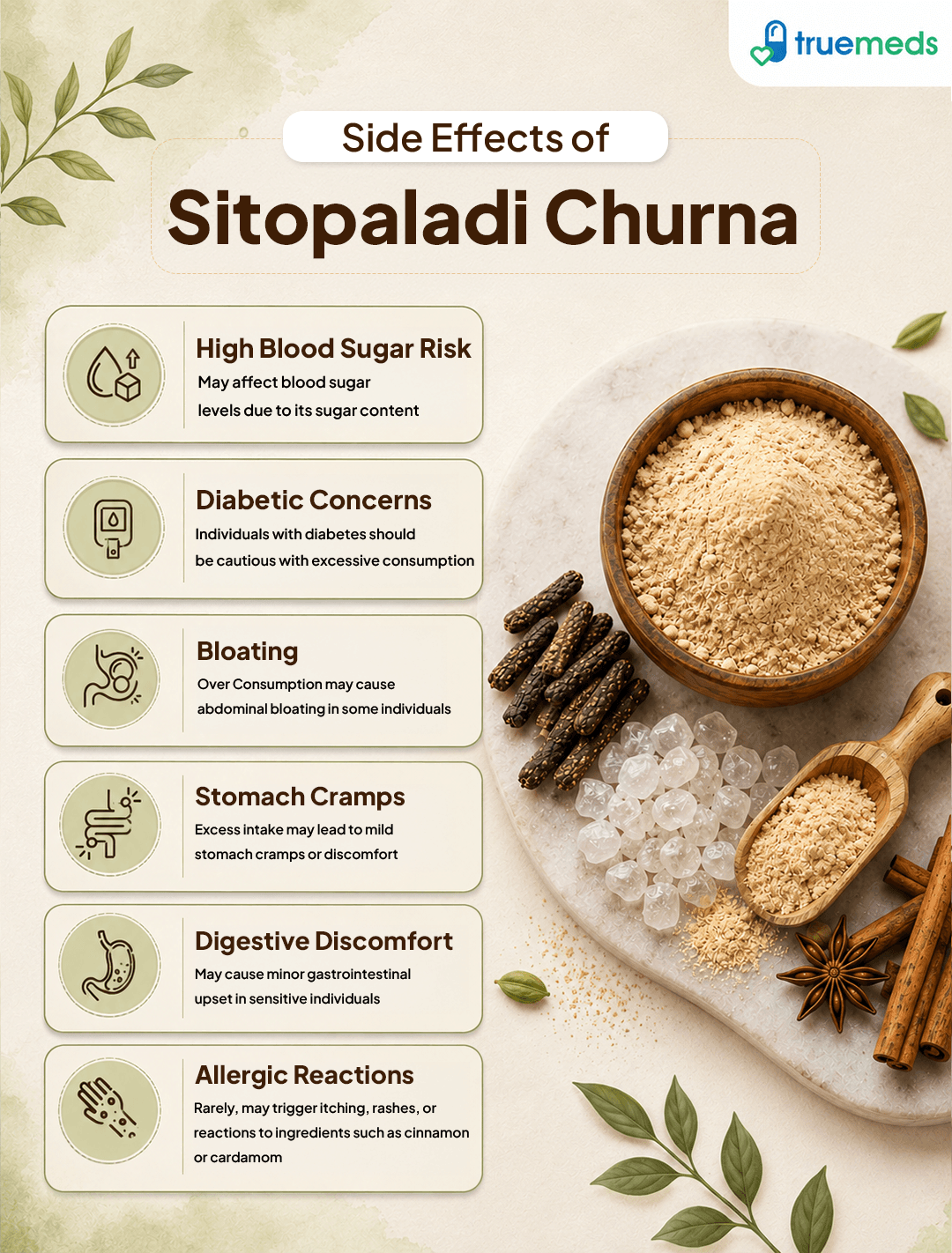 Side effects of Sitopaladi Churna including bloating stomach cramps digestive discomfort allergic reactions and blood sugar concerns