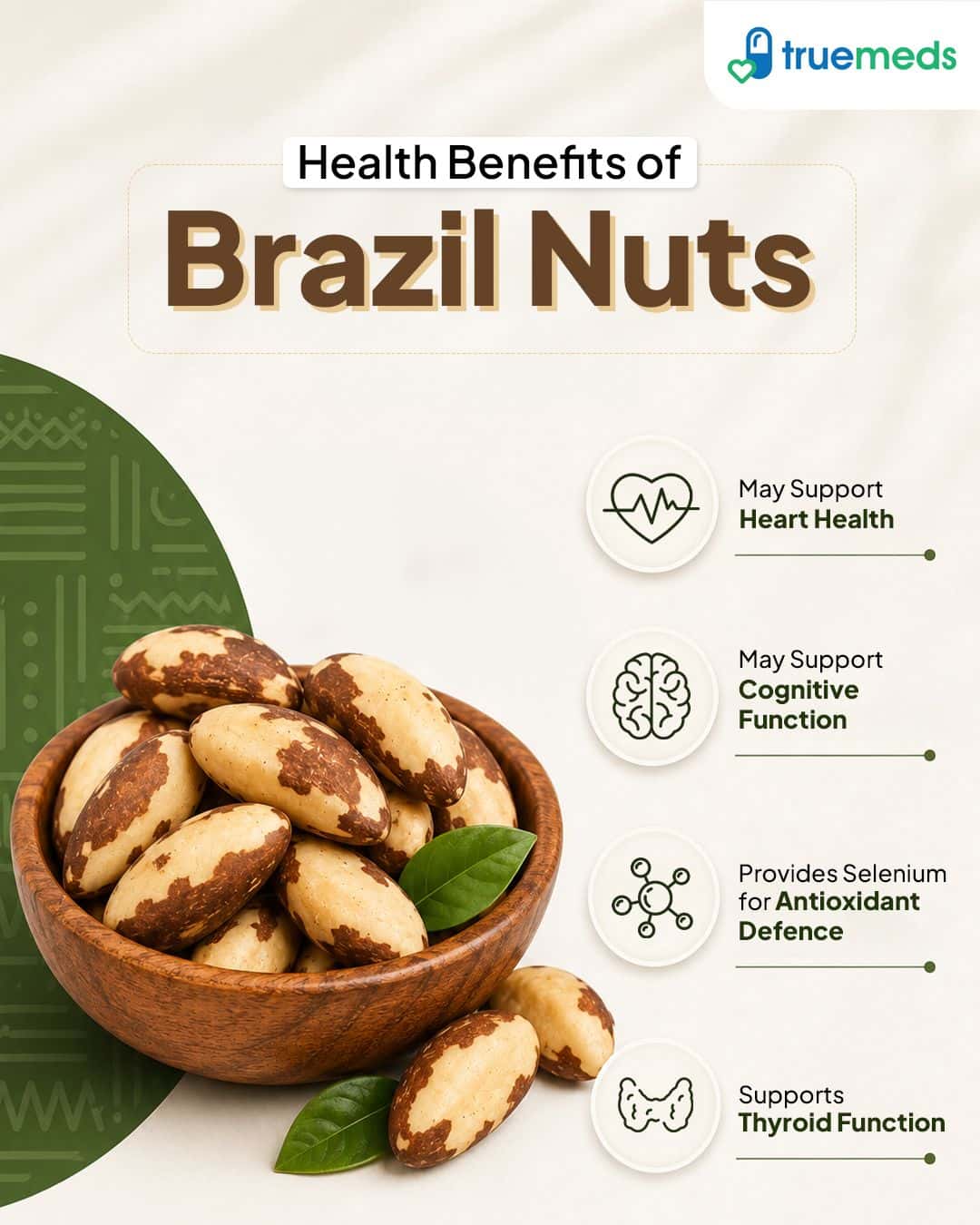 Health benefits of Brazil nuts including support for heart health cognitive function antioxidant defence and thyroid function