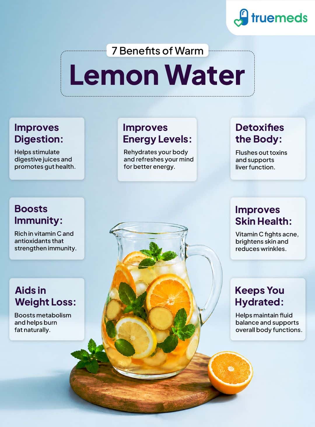 Benefits of warm lemon water for digestion, hydration, immunity, energy, skin health and weight management